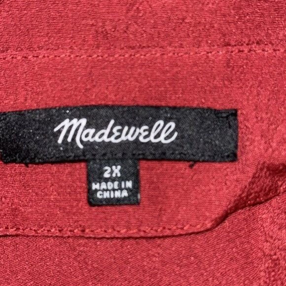 Madewell Red Button-Front Long Sleeve Blouse 2X Viscose - Picture 3 of 9